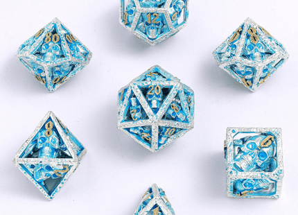 Gamers Guild AZ HYMGHO HY00355: Skull's Grin Hollow Metal Dice Set - Glow in the Dark Blue HYMGHO