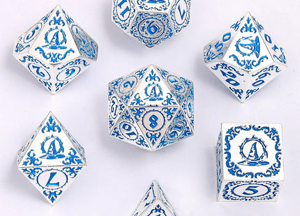 Gamers Guild AZ HYMGHO HY00412: Wizard Solid Metal Dice Set - Silver with Blue HYMGHO