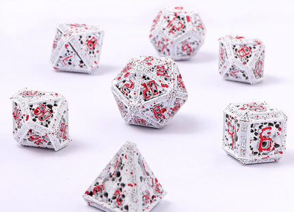 Gamers Guild AZ HYMGHO HY00610: Hollow Metal Necromancer Dice Set - White w/ Blood Splatter HYMGHO