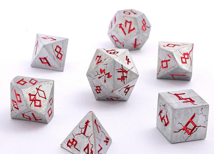 Gamers Guild AZ HYMGHO HYMGHO Dice: HY00356 Barbarian Solid Metal Polyhedral Dice Set - Matte Silver Red HYMGHO