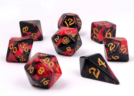 Gamers Guild AZ HYMGHO Wyrmforged Rollers - Rounded Edge 8 Piece Polyhedral Dice set - Blood Pact HYMGHO