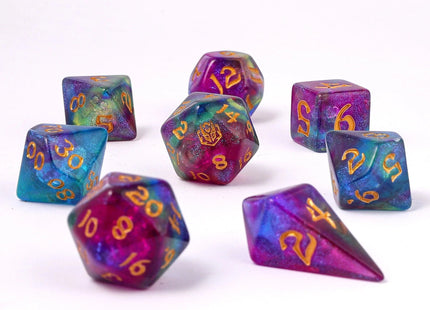 Gamers Guild AZ HYMGHO Wyrmforged Rollers - Rounded Edge 8 Piece Polyhedral Dice set - Siren's Melody HYMGHO