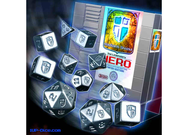 Gamers Guild AZ INFINITE BLACK LLC One-Up Dice: Polyhedral Cartridge 7ct Sets: Radiant Silver Shield GTS