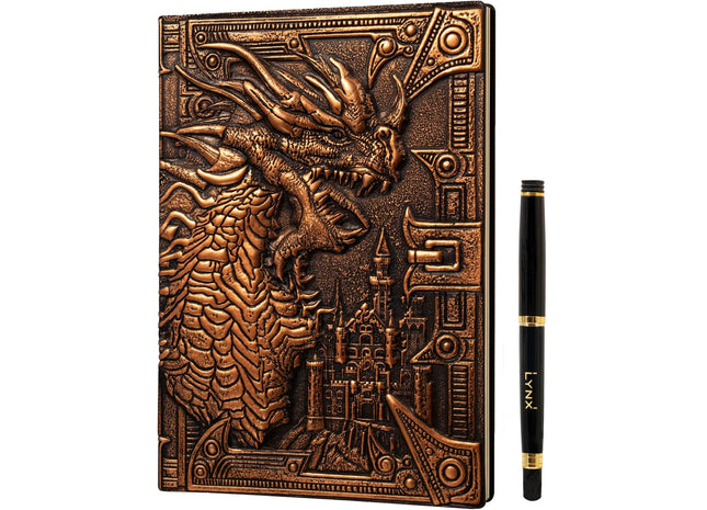 Gamers Guild AZ Lynx Accessories Lynx Accessories: 3D Faux-Leather Notebook / Journal - Bronze Dragon Quartermaster Direct