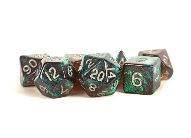 Gamers Guild AZ Metallic Dice Games 16mm Acrylic Polyhedral Dice Set: Stardust Gray w/ Silve Numbers Metallic Dice Games