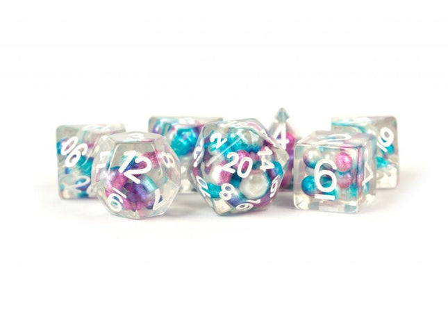 Gamers Guild AZ Metallic Dice Games 7-Die Set 16mm: Pearl - Gradient Purple, Teal, and White Metallic Dice Games