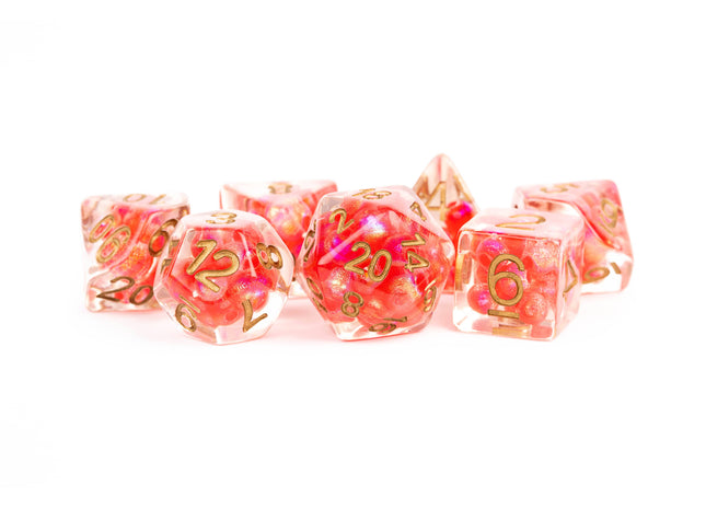 Gamers Guild AZ Metallic Dice Games 7-Die Set 16mm: Pearl - Red with Copper Numbers Metallic Dice Games