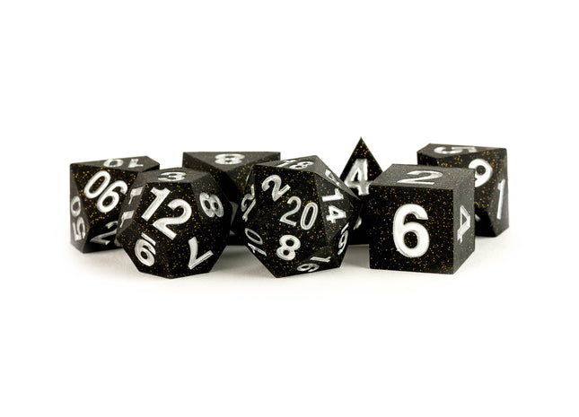 Gamers Guild AZ Metallic Dice Games 7-Die Set 16mm: Sharp Edge Silicone Dice - Gold Scatter Metallic Dice Games