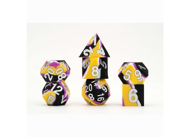 Gamers Guild AZ Metallic Dice Games 7-Die Set 16mm: Sharp Edge Silicone Dice - Nonbinary Metallic Dice Games