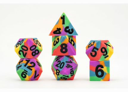 Gamers Guild AZ Metallic Dice Games 7-Die Set 16mm: Sharp Edge Silicone Dice - Rainbow Flag Metallic Dice Games