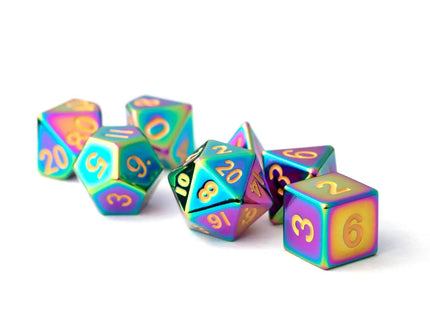 Gamers Guild AZ Metallic Dice Games 7-Die Set 16mm: Torched Rainbow (Metal) Metallic Dice Games