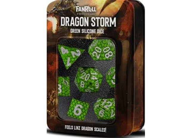 Gamers Guild AZ Metallic Dice Games Dragon Storm Silicone Dice Set: Green Dragon Scales - 7 Set RPG Dice Metallic Dice Games