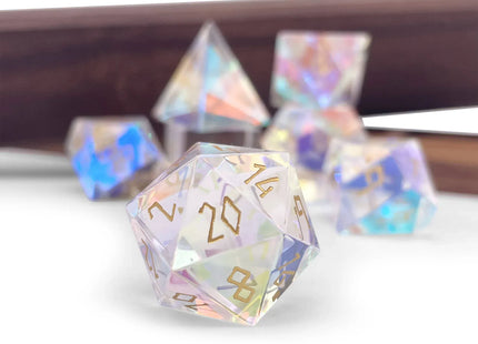 Gamers Guild AZ Norse Foundry Norse Foundry: Glass Dice - K9 Rainbow Glass Gold Font (7pc Set) Norse Foundry