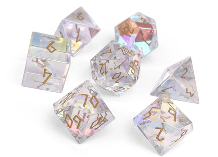 Gamers Guild AZ Norse Foundry Norse Foundry: Glass Dice - K9 Rainbow Glass Gold Font (7pc Set) Norse Foundry
