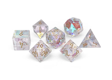 Gamers Guild AZ Norse Foundry Norse Foundry: Glass Dice - K9 Rainbow Glass Gold Font (7pc Set) Norse Foundry