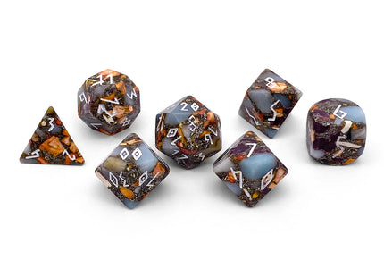 Gamers Guild AZ Norse Foundry Norse Foundry: TruStone Dice - Amazonite Orange Imperial Jasper with Copper (7pc Set) Norse Foundry