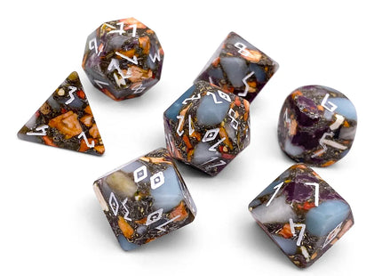 Gamers Guild AZ Norse Foundry Norse Foundry: TruStone Dice - Amazonite Orange Imperial Jasper with Copper (7pc Set) Norse Foundry