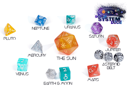 Gamers Guild AZ Novelties Gate Keeper Games: “Solar System Dice” Specialty 14-Die Dice Set Gate Keeper Games