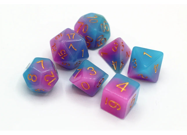 Gamers Guild AZ Snowbright Studio Pink & Blue Glow in the Dark RPG Dice (Pre-Order) Quartermaster Direct