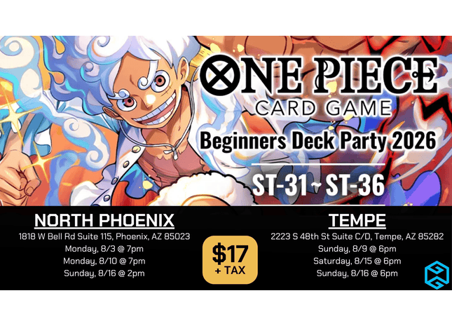 Gamers Guild AZ Tempe - 8/15 @ 6pm - One Piece Beginners Deck Party 2026 [ST-31]~[ST-36] Gamers Guild AZ