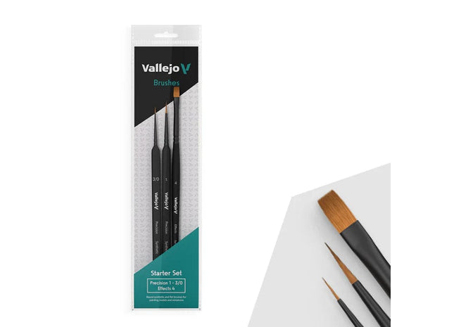 Gamers Guild AZ Vallejo Vallejo Brush Set: Starter (Round No.1 & 3/0 Triangular Handle, Flat No.4, synthetics) (Pre-Order) ACD Distribution