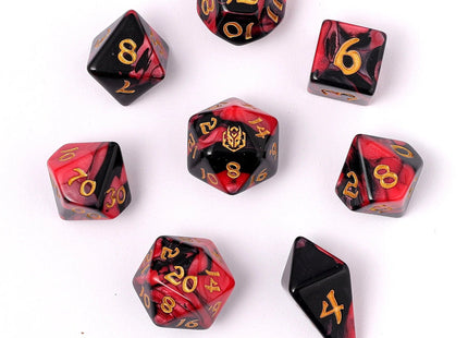 Gamers Guild AZ HYMGHO HYMGHO Dice: HY02013 Wyrmforged Rollers - Rounded Edge 8 Piece Polyhedral Dice set - Blood Pact HYMGHO