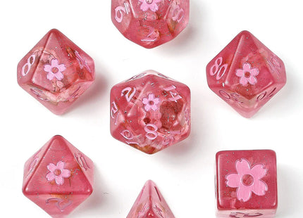 Gamers Guild AZ HYMGHO HYMGHO Dice: HY00324  - Wyrmforged Rollers Sakura Blossom RPG Dice Set - Pink Ink HYMGHO