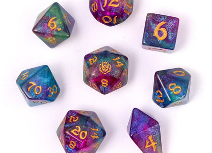 Gamers Guild AZ HYMGHO HYMGHO Dice: HY02004 - Wyrmforged Rollers - Rounded Edge 8 Piece Polyhedral Dice set - Siren's Melody HYMGHO