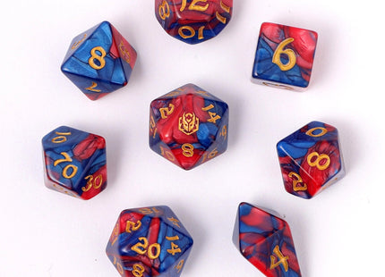 Gamers Guild AZ HYMGHO HYMGHO Dice: HY02010 Wyrmforged Rollers - Rounded Edge 8 Piece Polyhedral Dice set - Stormcaller HYMGHO